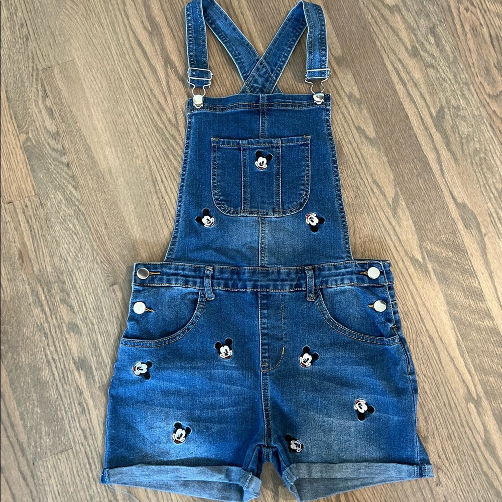 Disney at Primark Mickey embroidered denim jean overall shorts